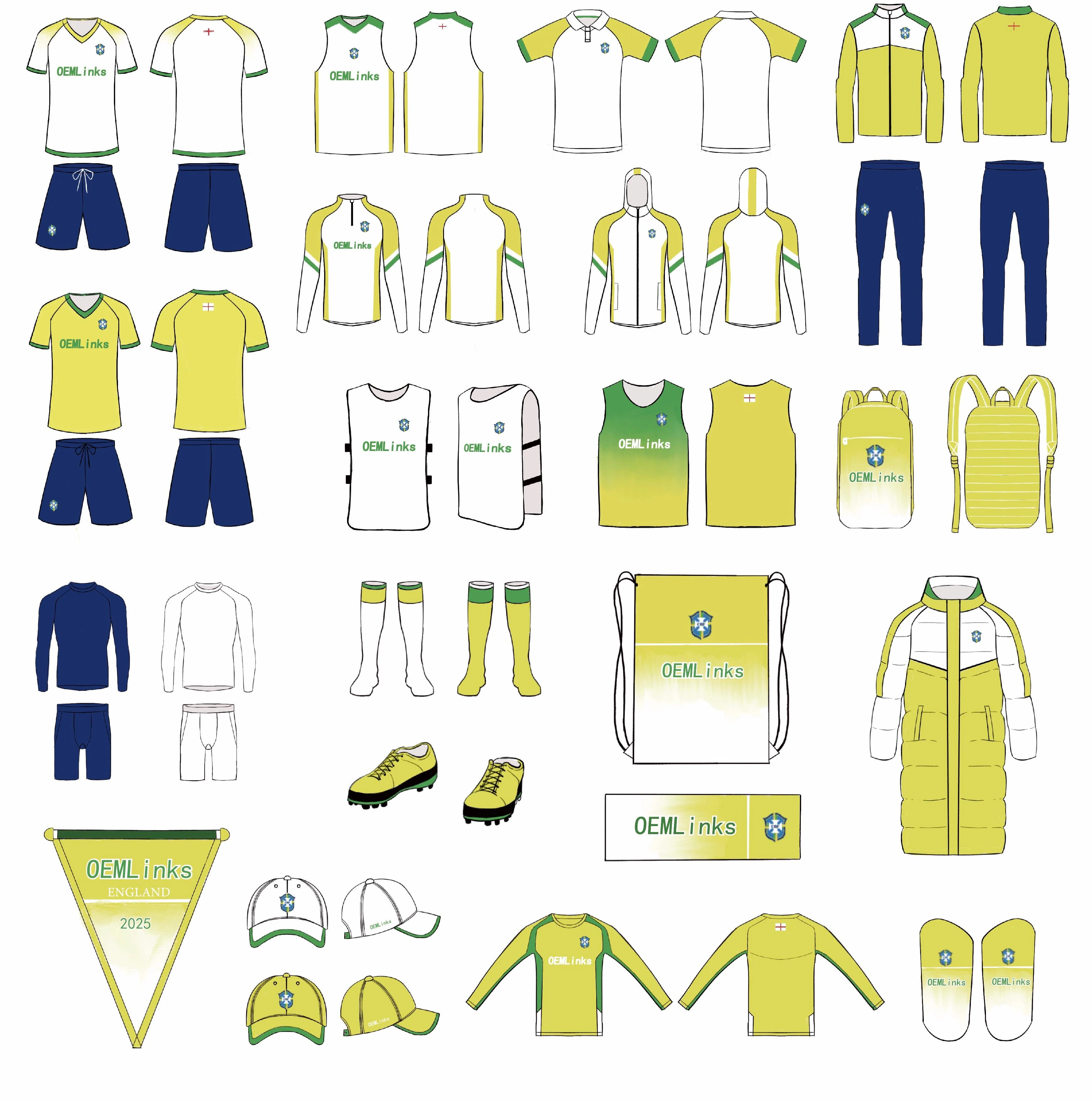 Factory Customizing Soccer Jersey Sets Sublimation Football Uniforms Yellow Red Blue Football Jerseys Set Soccer Kit