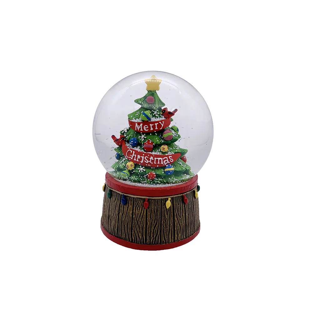 New Style 100mm Resin Musical Christmas Tree Snow Globe Crystal Ball For Christmas Home Decoration