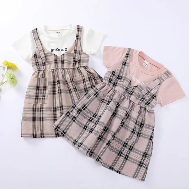2021 summer new casual fashion girls plaid skirt dress princess skirt Korea version of the girl dress wholesale clothes