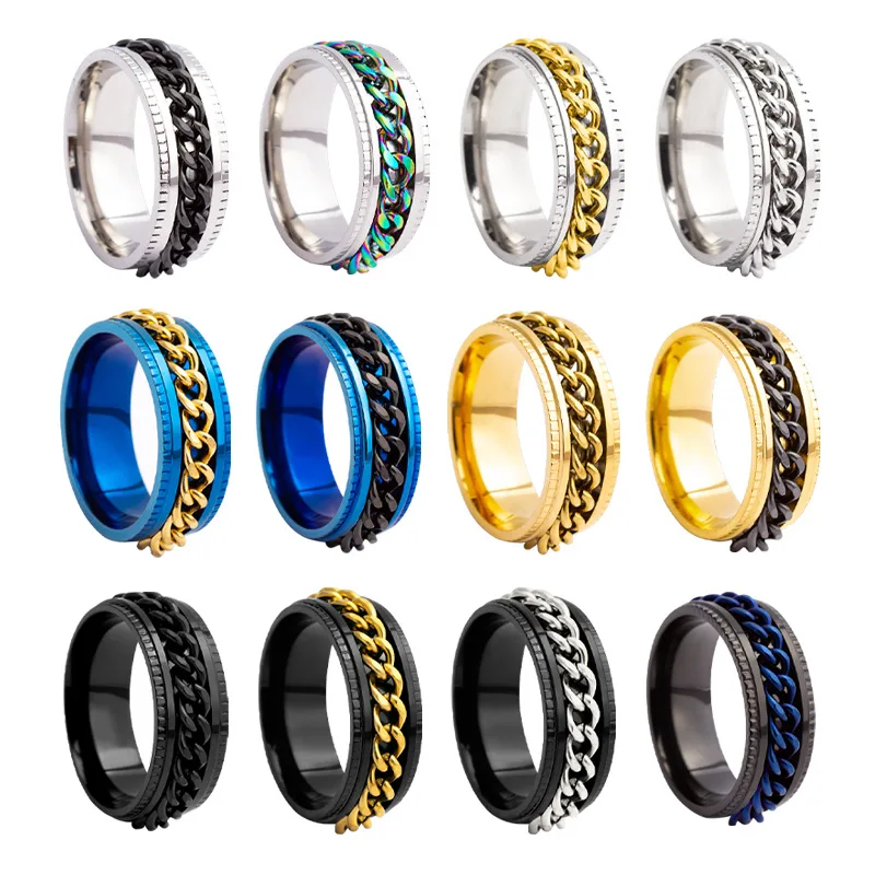 SC Hot Selling Simple Designed Stainless Steel Rings Fashion Chain Anxiety Rings Trendy Stylish Men Rings