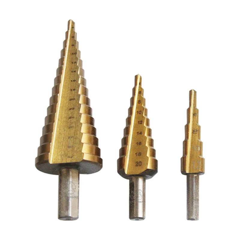 High Hardness Reaming Conical Tungsten Stainless Steel Metal Wood Drilling Titanium Coated Hss Step Drill Bit Set