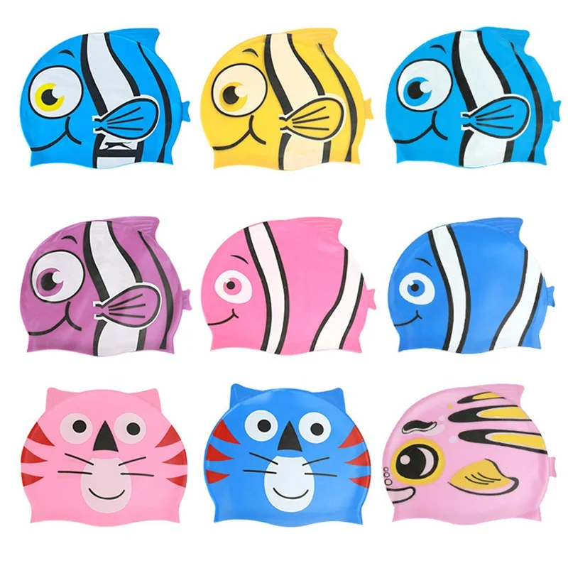 100% Silicone Cartoon Fish Shark Kids Children Waterproof High Elastic Swim Pool Hat Swimming Caps Swim Cap