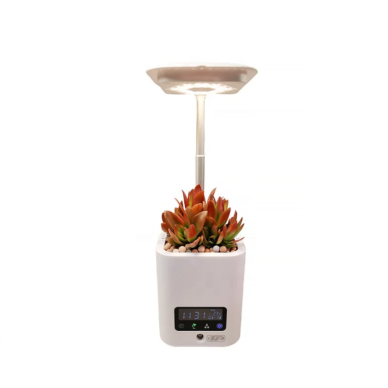 
Best Gift OEM Logo Creative Home Indoor Desk Plants Small Flower Pot With Led Light Humidifier Digital Calendar BT Music Speaker 