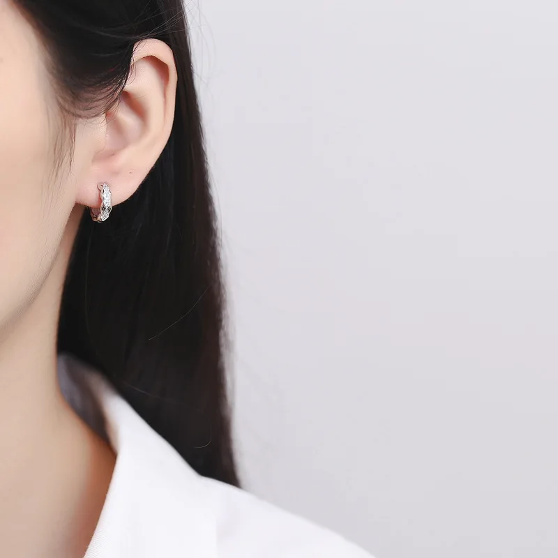 wholesale silver 925 earring women real 925 sterling silver charms small zircon silver hoop huggie earring jewelry women