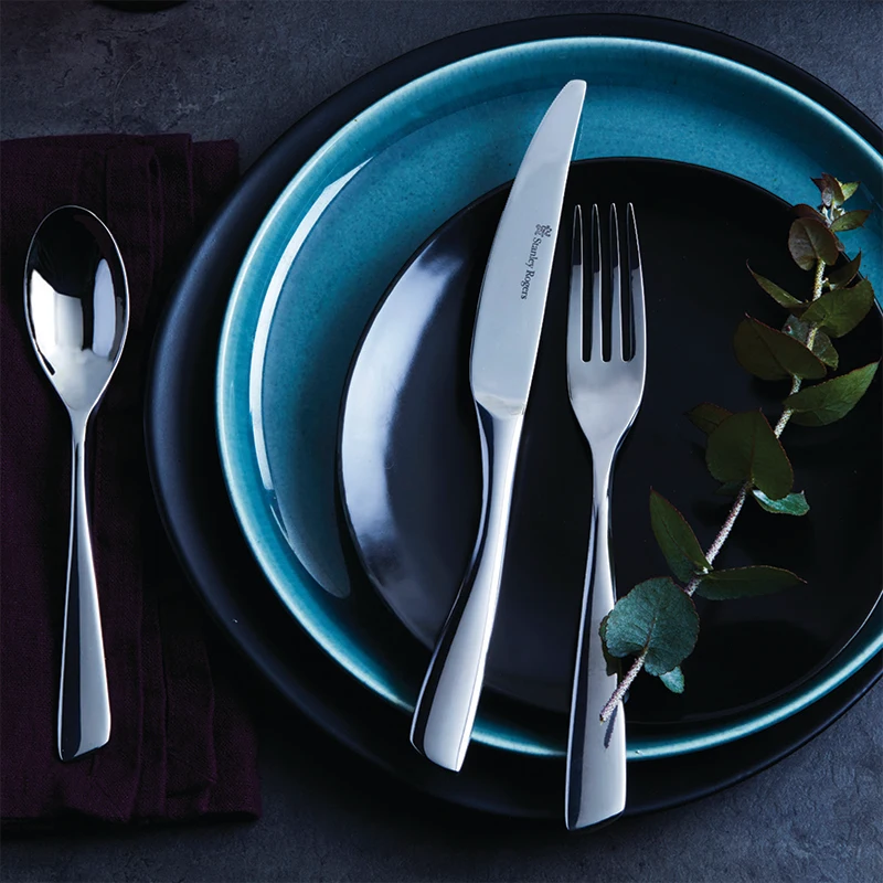 Hot selling home hotel Steak restaurant used flatware cutlery set black and silver stainless steel cutlery
