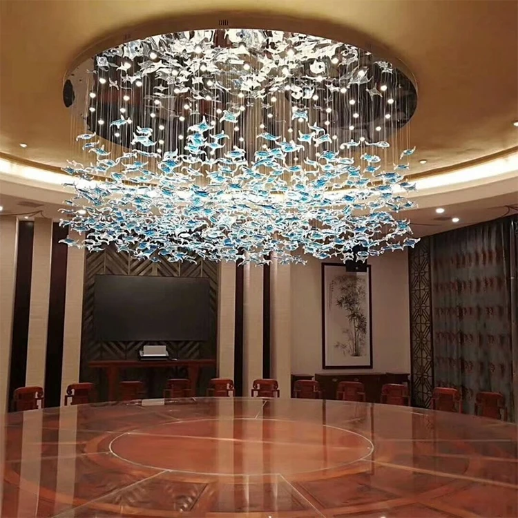 colorful sea star shape decor show hall aquarium hotel glass custom project led chandelier lamp