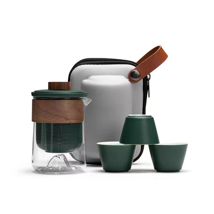 Portable Luxury Eco-Friendly Glass Ceramic Travel Tea Cup Teapot Set Handmade with Unique Hot Drinkware Custom Logo