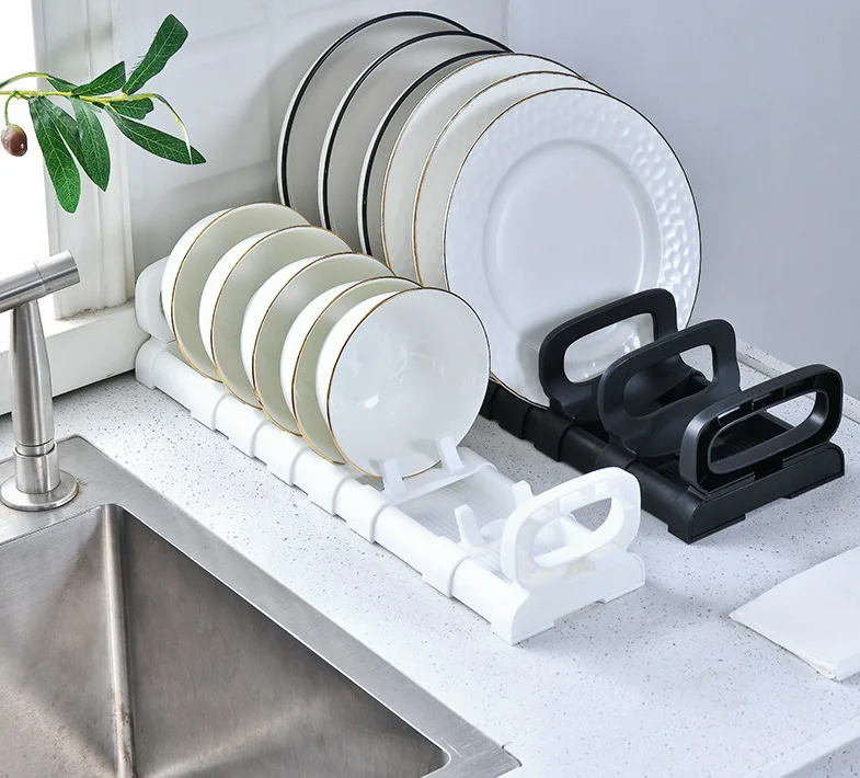 Kitchen plate drying rack adjustable dish drainer kitchen gadgets display rack for kitchen counter sink
