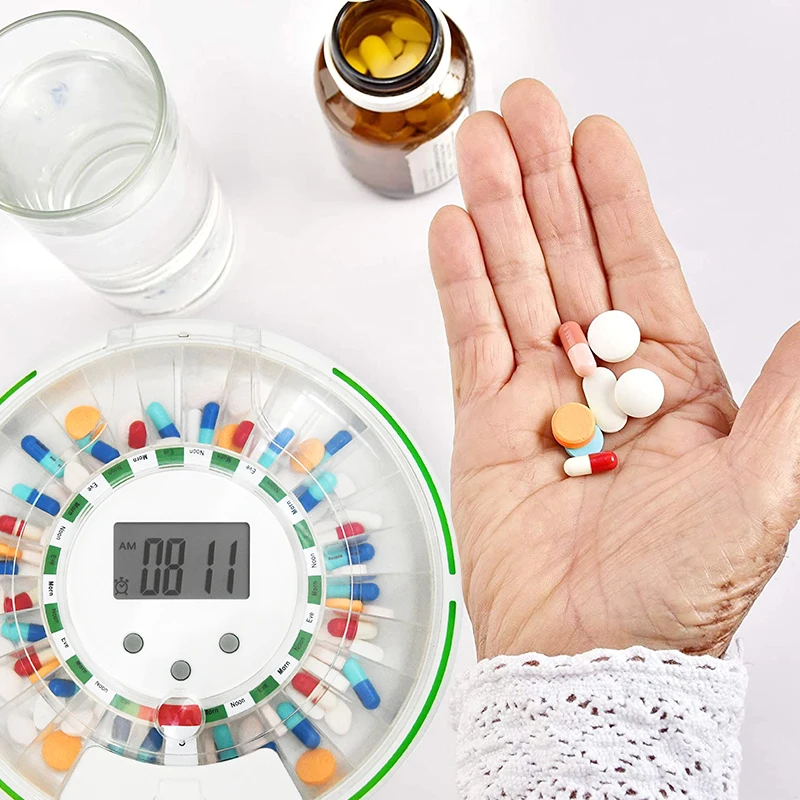 28 Compartments Senior Large LED Interface Rotating Key Automatic Pill Dispenser