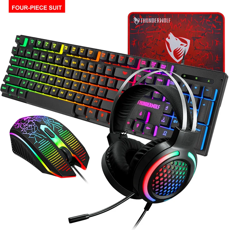 All in 1 Wired RGB Backlit laptop Usage PC colored ergonomic OEM Office Headphone commputer Gaming set and Mouse Keyboard Combo