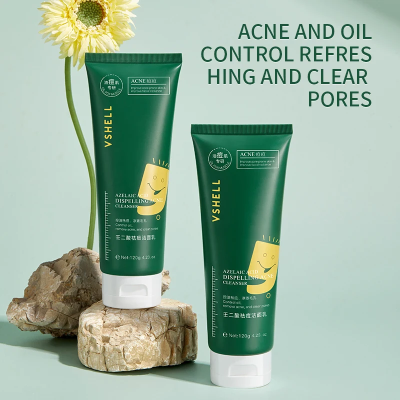 VSHELL Azelaic Acne Face Wash 120g/4.23 Oz Deep Cleansing Anti Acne Oil Control Facial Cleanser For Oily Skin Private Label