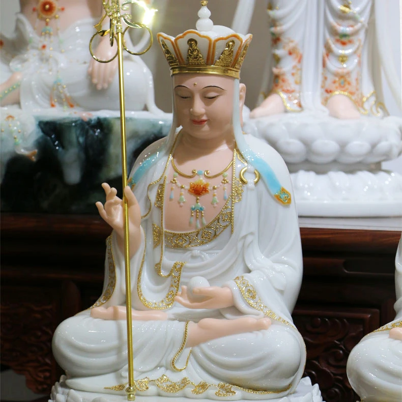 Белая мраморная Нефритовая тибетская статуя Будды бодхисаттвы украшение для дома буддийский джизо Бодхисаттва Будда