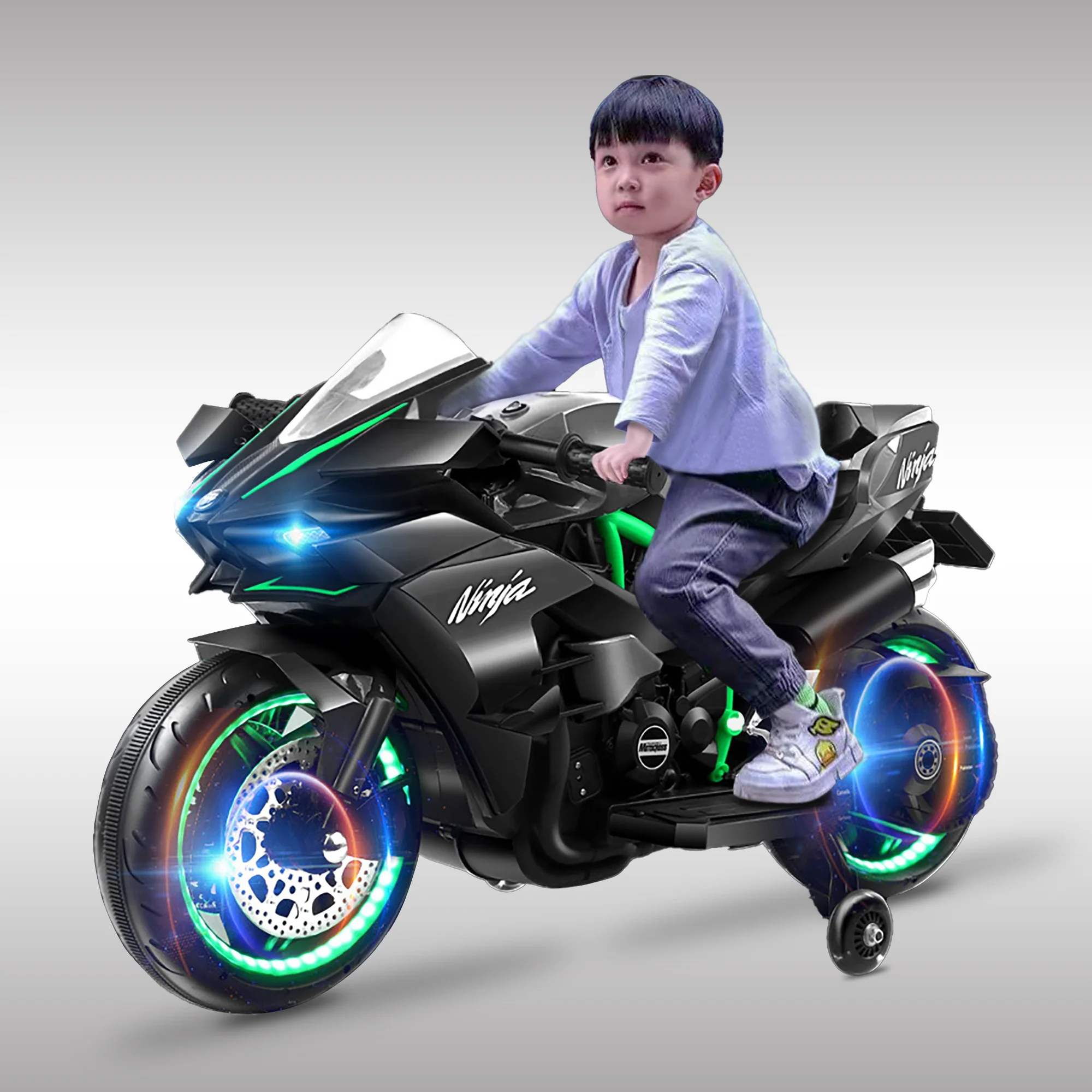 Ride-on cars for kids toys motorbike learning toys Kawasakis H2R 12V/4.5A battery sport motorcycle 380W motor Simulated throttle