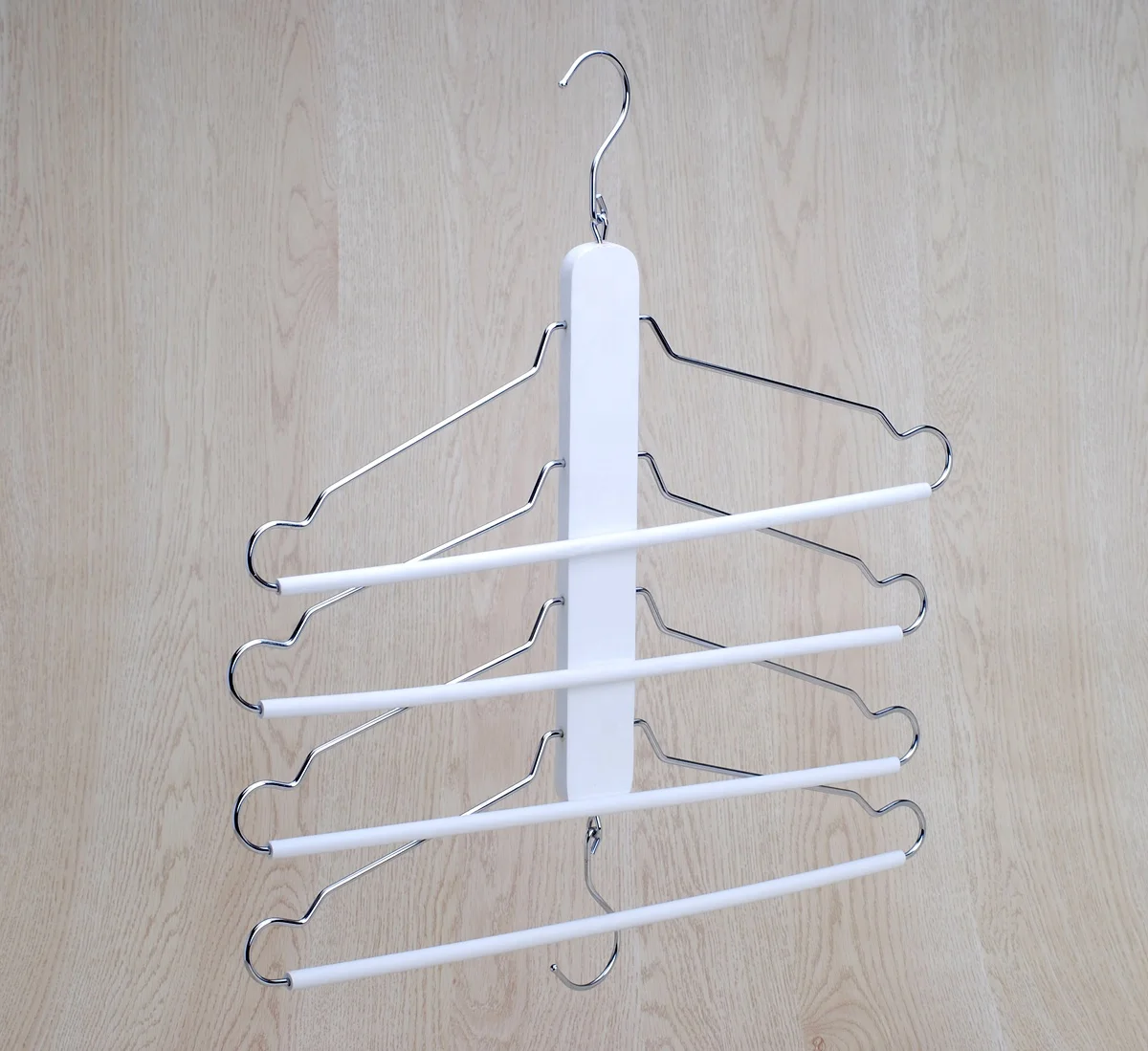 4 layers two hooks natural wooden pants hanger white color pants hanger