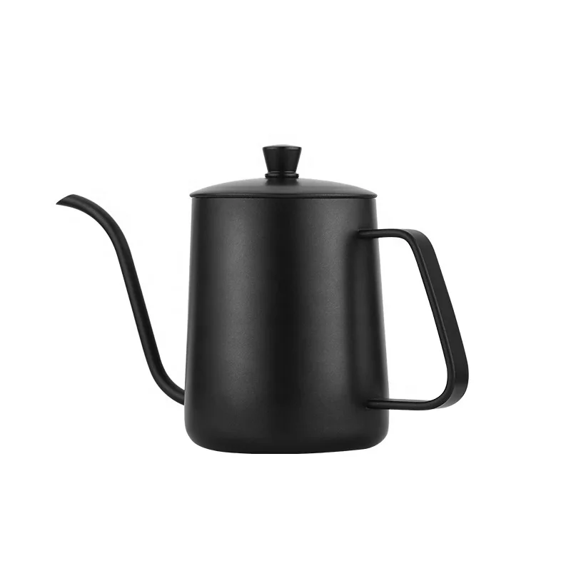 304 stainless steel coffee hand-brewed coffee pot 600ml thin mouth long mouth drip filter pot teapot with lid