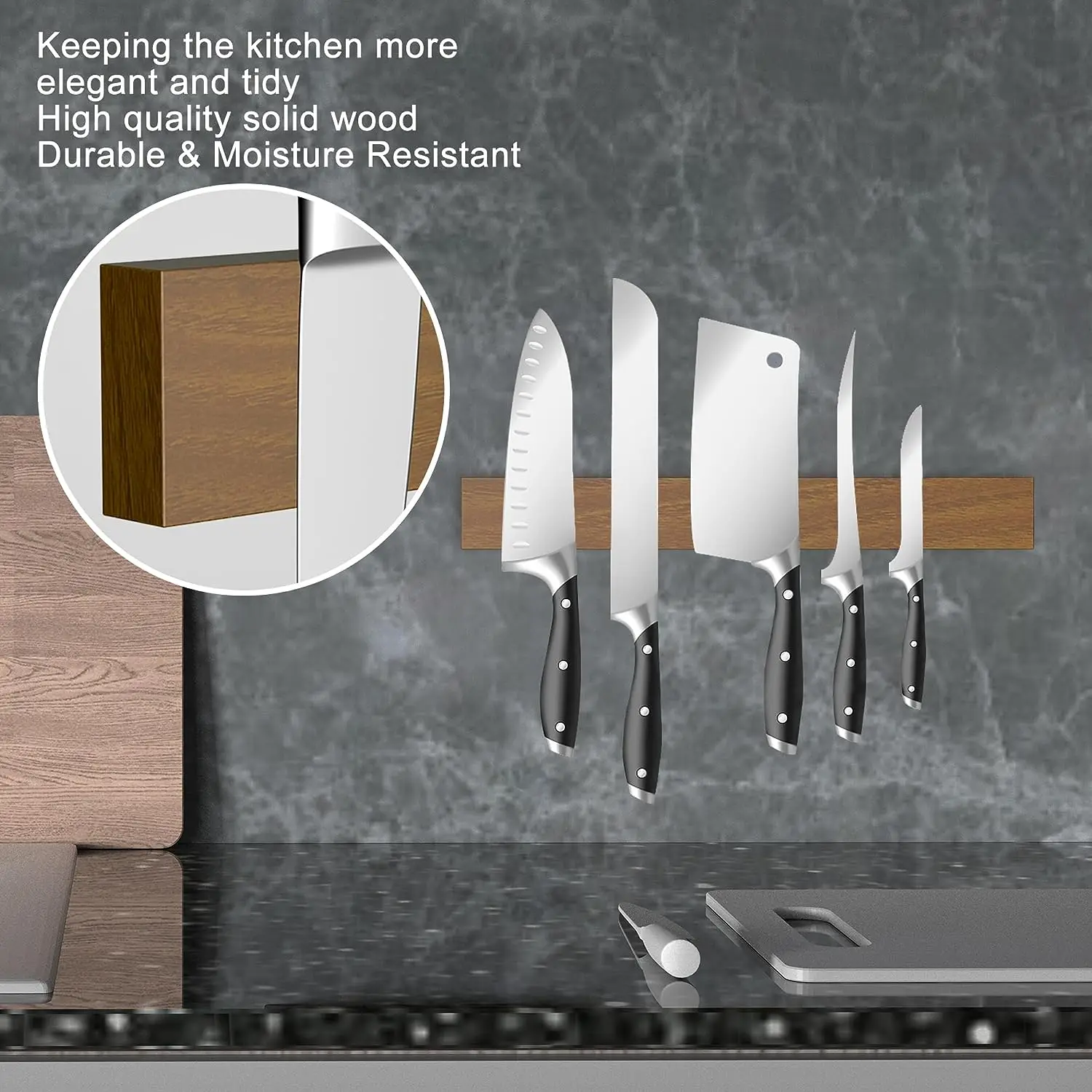 Acacia Wood Powerful Magnetic Knife Strips, Magnetic Knife Holder for Wall Use as Magnetic Tool Organizer, Home Organizer
