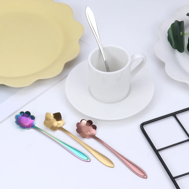 
Innovative Short Handle Flower Stainless Steel Golden Coffee Mixing Dessert TeaSpoon for Home Hotel and Restaurant 