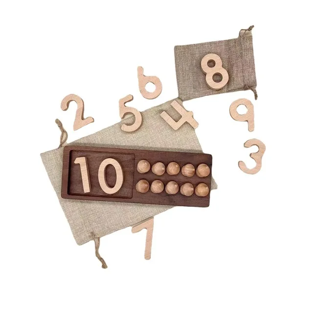 Ten Array Grid Digital Building Blocks Open Educational Kindergarten Teaching Aids Black Walnut Kids Math Toys