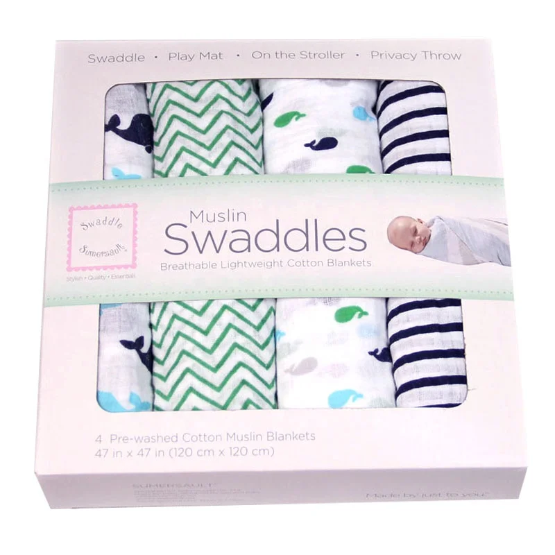 Wholesale Custom Baby Blanket Luxury Packaging Box Foldable White Card Towel Swaddle Gift Paper Box With Window PVC