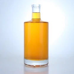 750 ml transparent round whiskey rum vodka glass bottle with aluminum teeth cap accepts customization label color