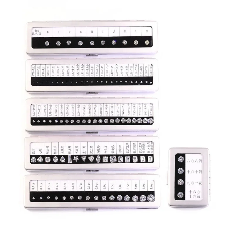 White Boxes 4C Diamond Carat Weight Size Master Stone Set Round Shape CZ Stone Cubic Zirconia