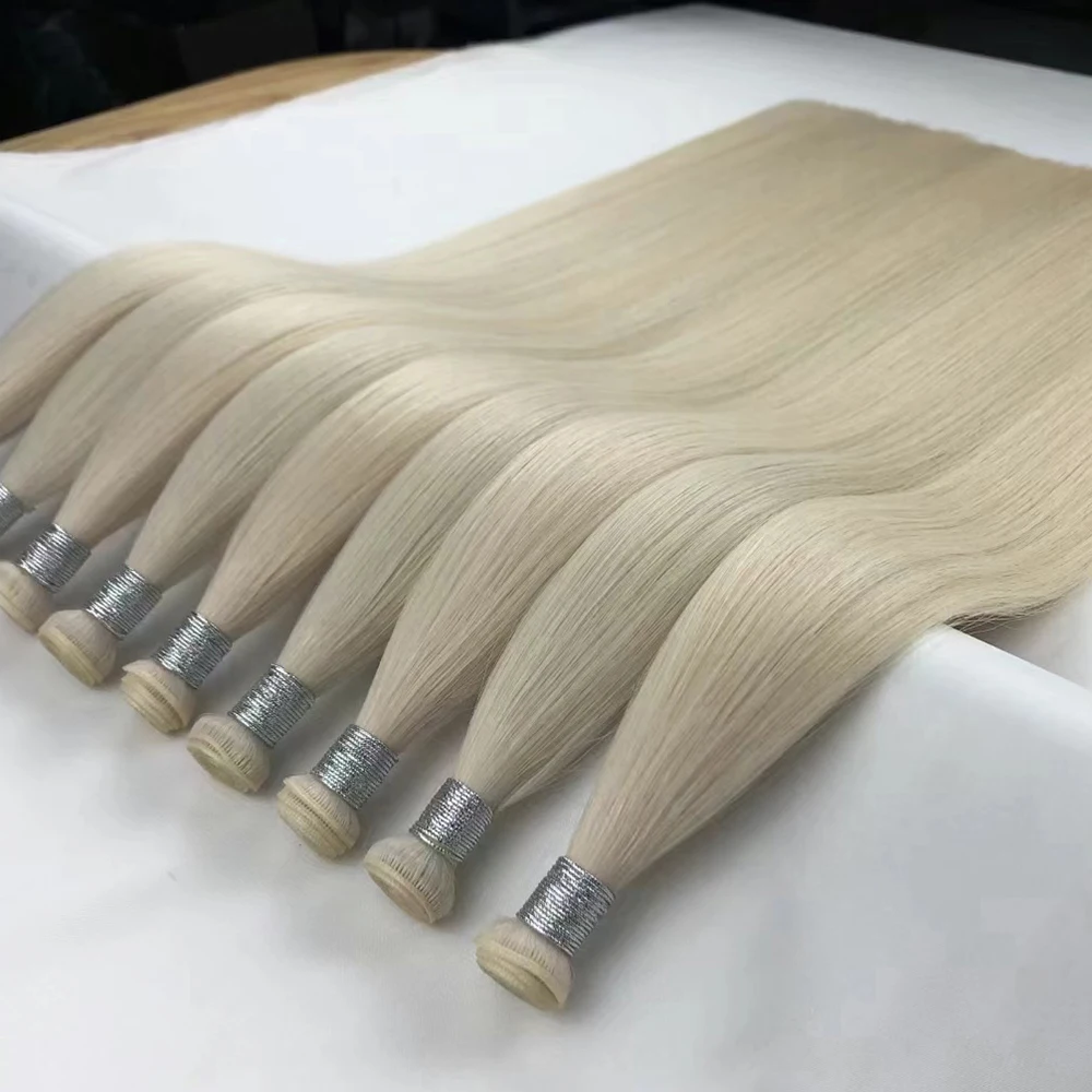 Top Quality Russian Genius weft hair extensions hand tied hair extensions raw human hair seamless weft invisible