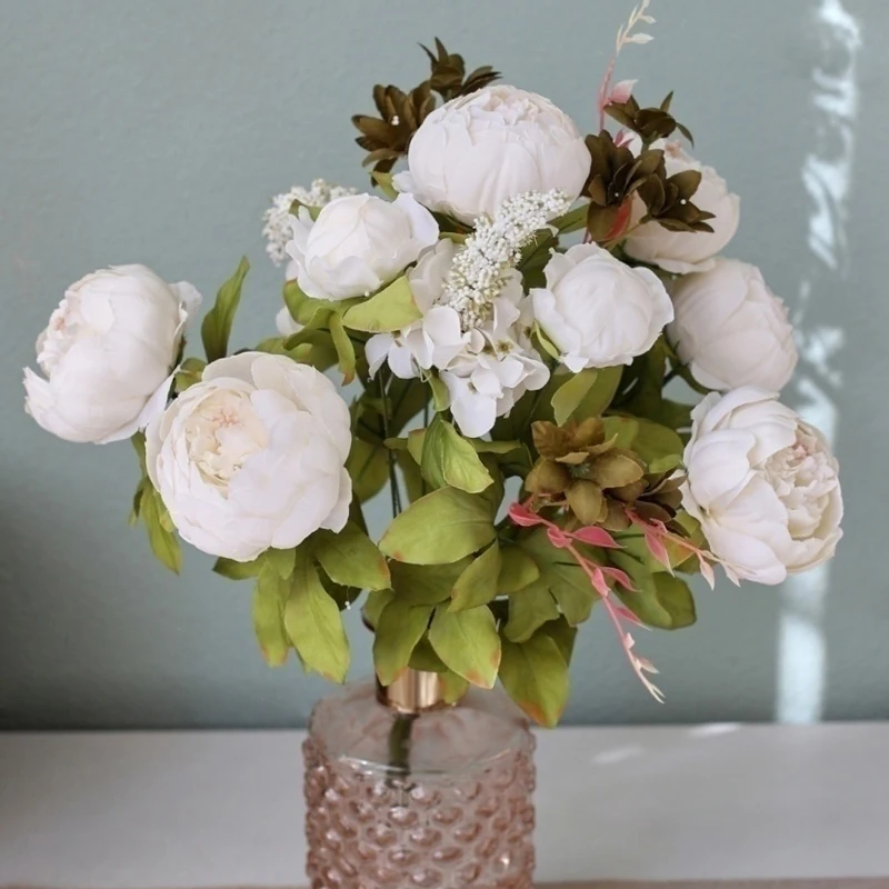 Artificial Rose Peony Bouquet Simulation Flowers Home Wedding Bride Holding Long Stem Flores Artificial Flowers