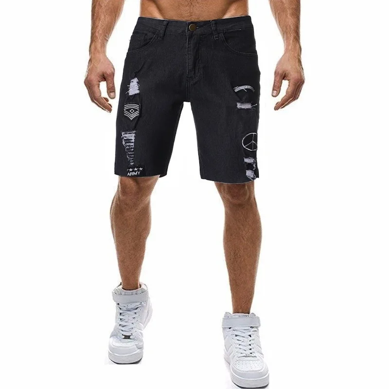 
2020 Fashion men badge pants ripped shorts jeans 