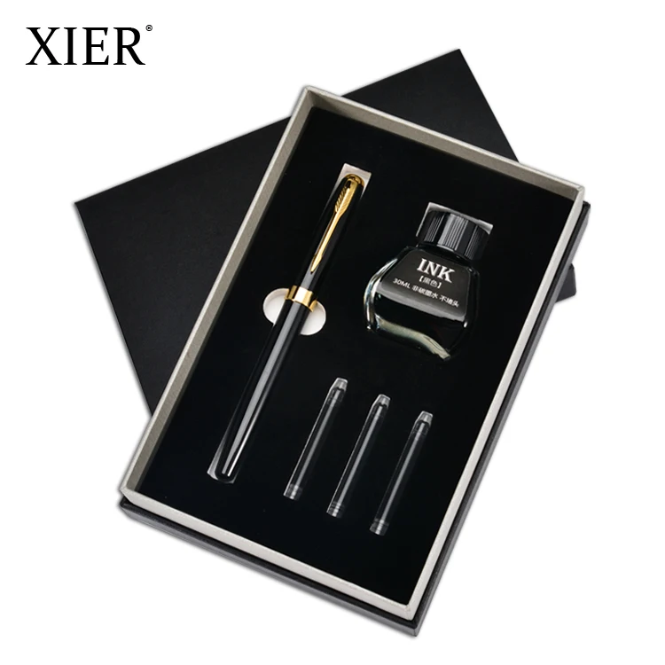 2022 Exclusive Fashion Luxury Fountain Pen Gift Set Custom Logo Packaging Box Ink Bottle Cartridges Free Pen Box Gift