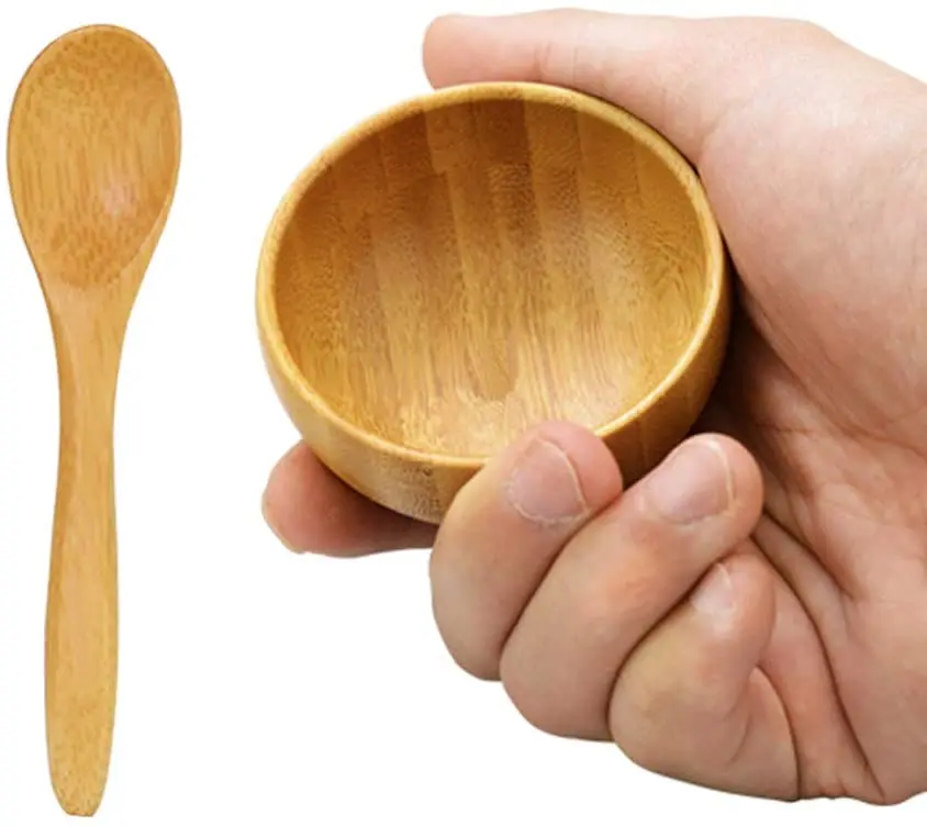Eco Bamboo Face-Pack Mixing Bowl With Spoon Cute Small Facial Skin Care Mixing Bowl Mini Makeup Cosmetic Beauty