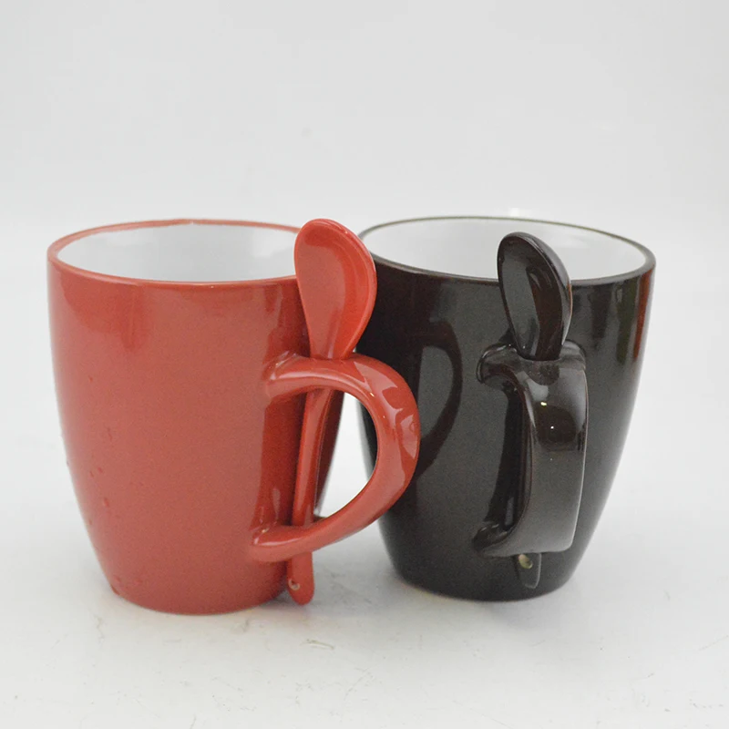 Custom ceramic coffee glaze two-tone solid color glazed stoneware mug with spoon
