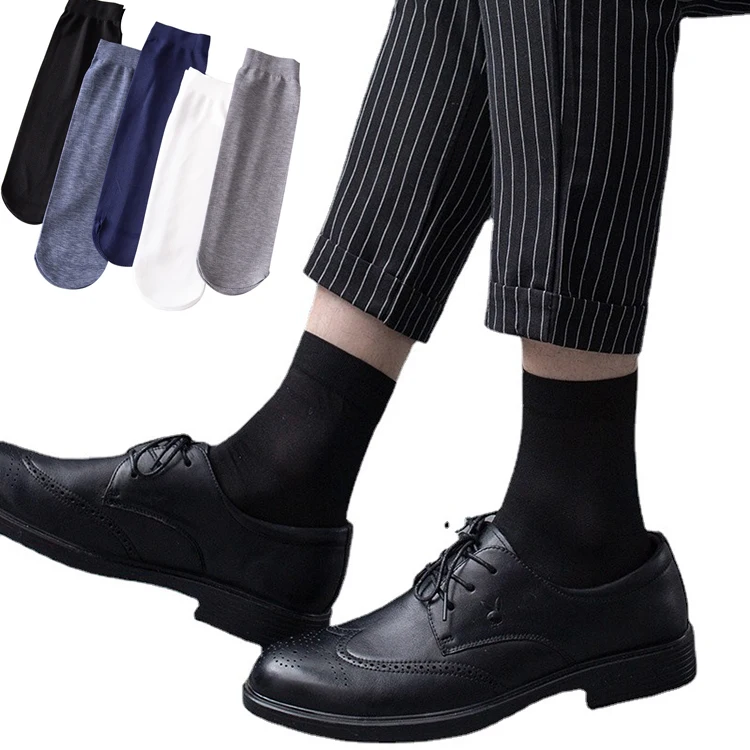 Business Summer Breathable Casual Short Crew Thin Silk High Elastic Nylon Men Socks