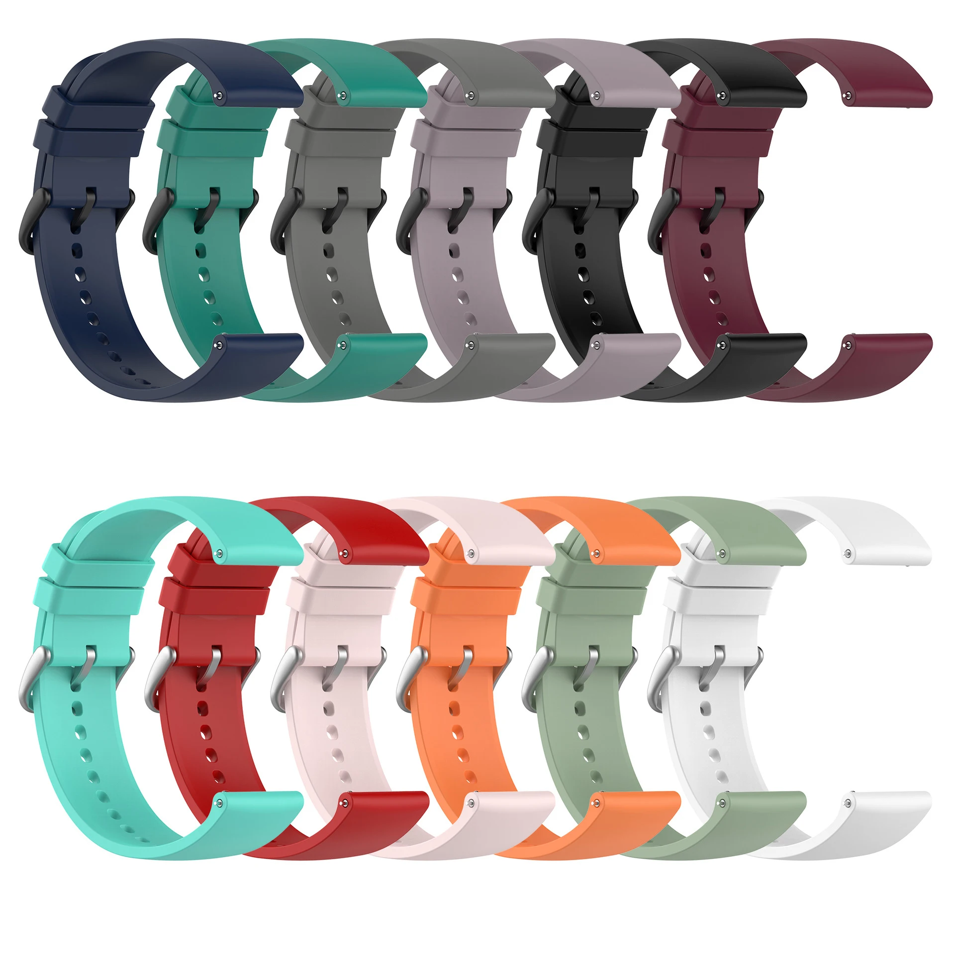 Stock Low Price 20mm 22mm Colorful Silicone Strap With Silver Buckle Watch Band for Huawei Watch GT2