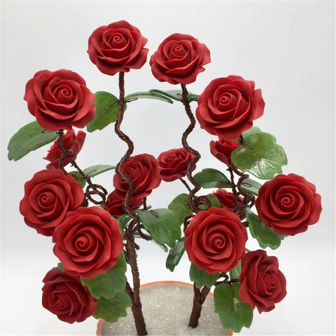 
Handmade Flower Craft Green Jade Leaf Crystal Flower For Home Decoration 