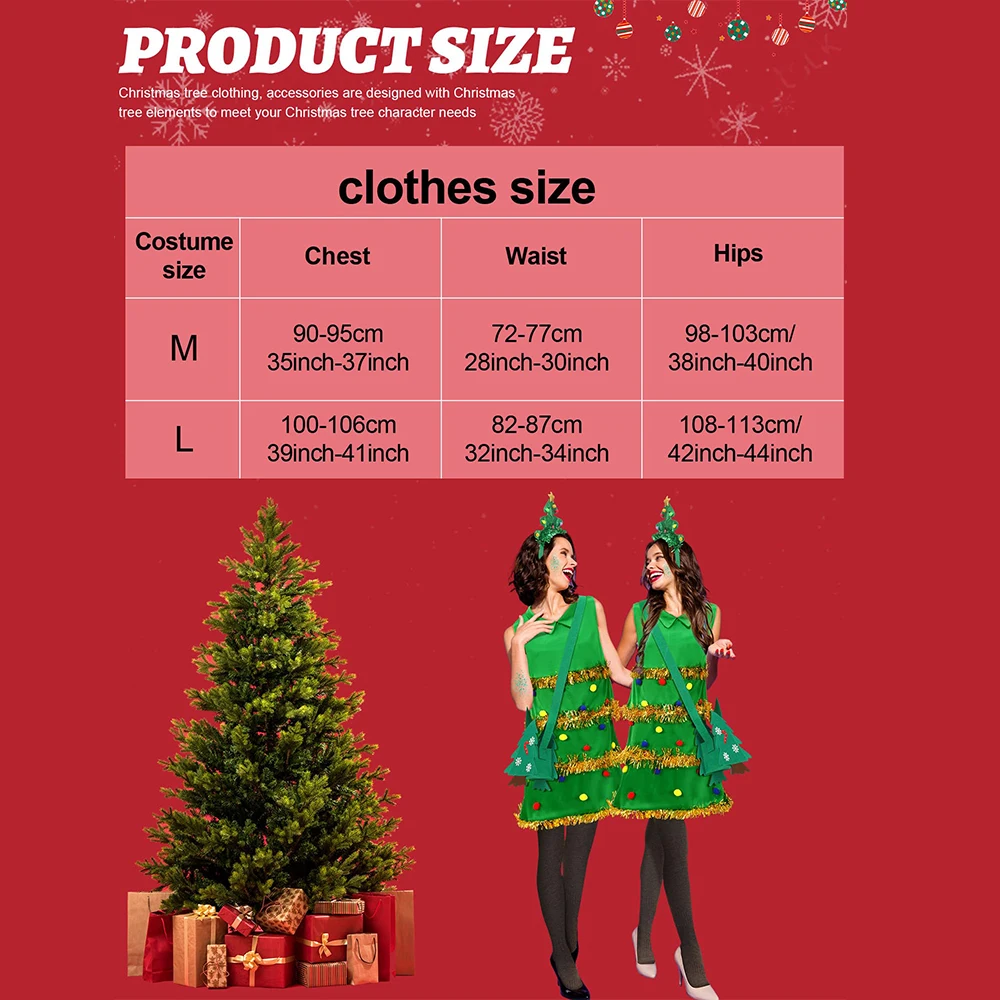 Christmas Tree Costume Set For Women Xmas Party Festive Costumes