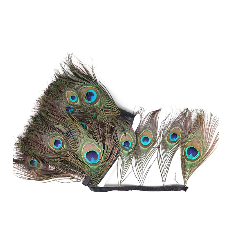 High Quality Trims Fringe  Costumes Decoration Dyed Peacock Eye Feathe Satin Ribbon Sewing Crafts