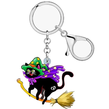 Custom Cute Shaking Anime Acrylic Keychain Halloween Pumpkin Black Cat Pendant Women Girls Party Favor Small Plastic
