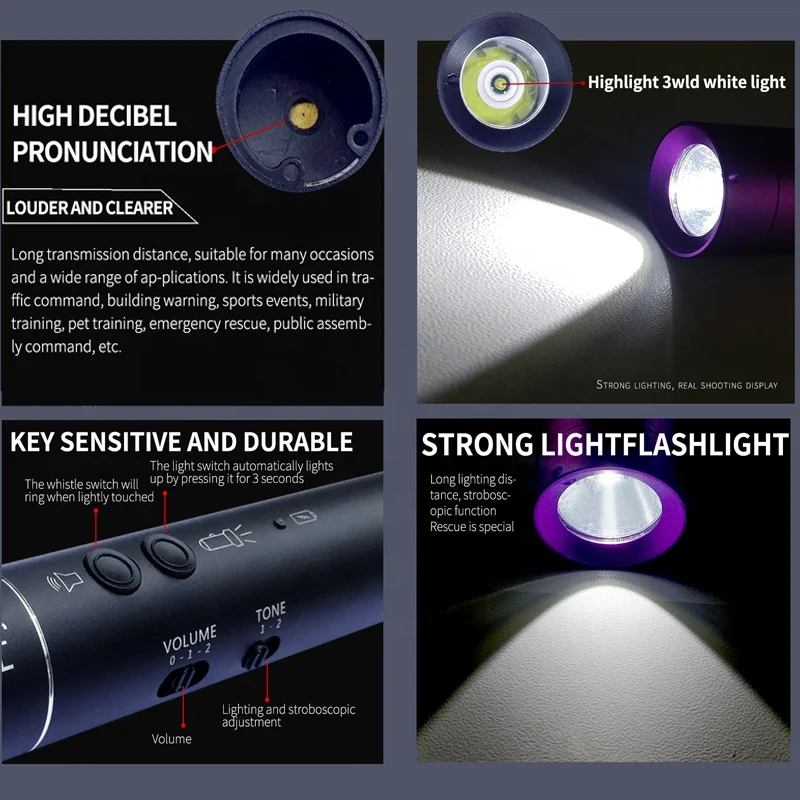 Electronic Whistle Two-tone 120 Decibel with LED Flashlight Rechargeable Outdoor Sports Survival whistle