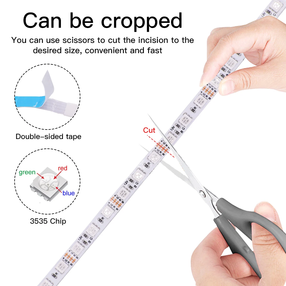 3535 SMD 5mm 8mm 10mm PCB 60 120 LEDs 180 LEDs RGB LED Strip Color Changeable 12V DC Flexible Tape Ribbon TV Backlights