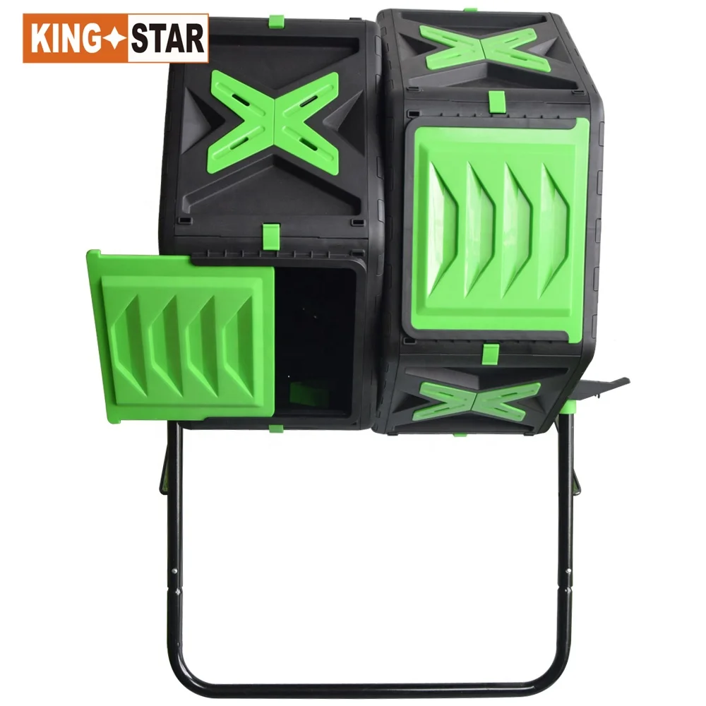 120L 32Gallon Dual Batch Twin Material Plastic Chamber& Metal Tube Quick Compost Tumbler
