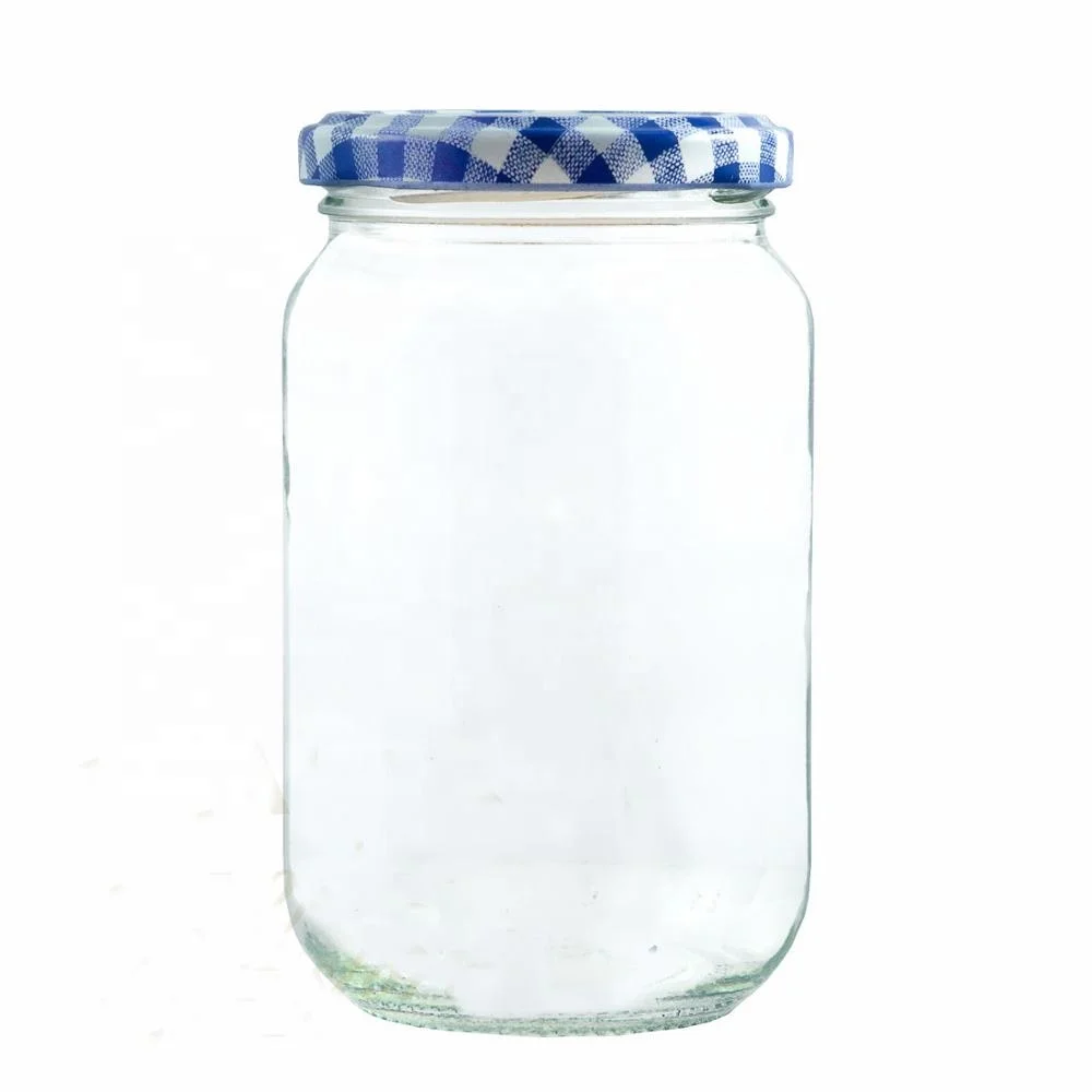 shanghai 1L 370ml glass jar with red gingham tinplate canning lids for honey jam jelly sauce iso9001