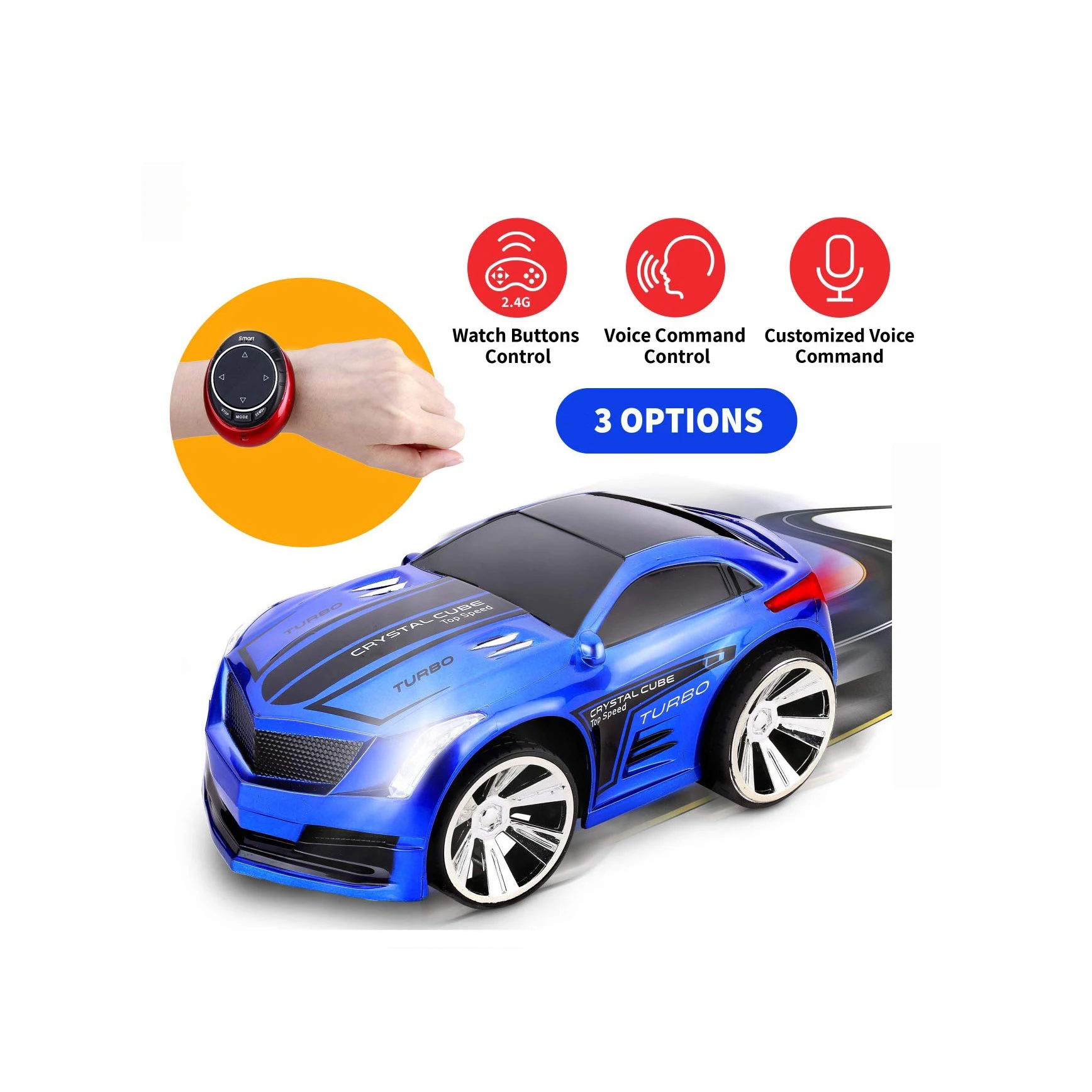 Voice Control RC Car - Remote Controlled Car with Smartwatch Remote, 3 Modes Wrist Watch for Girls and Boys Road Racing