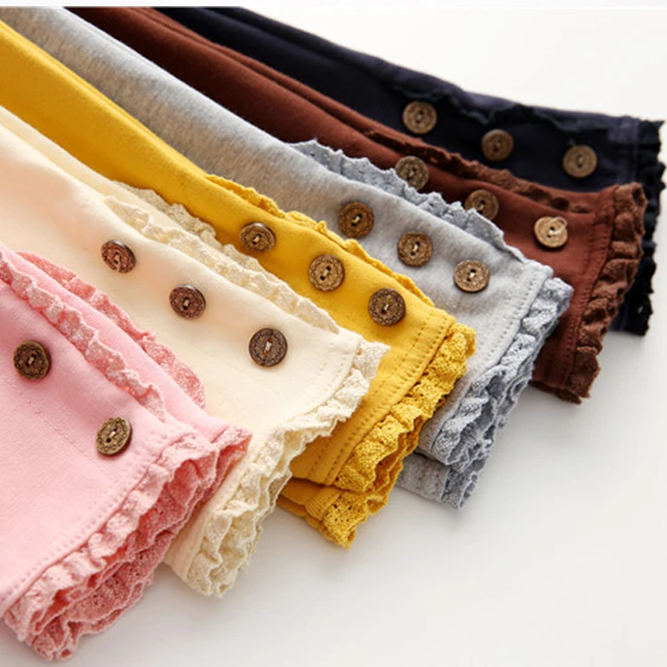 Уплотненные корейские весенне-осенние однотонные леггинсы на 3 пуговицах для маленьких девочек, детская одежда, хлопковые брюки, облегающие брюки-карандаш