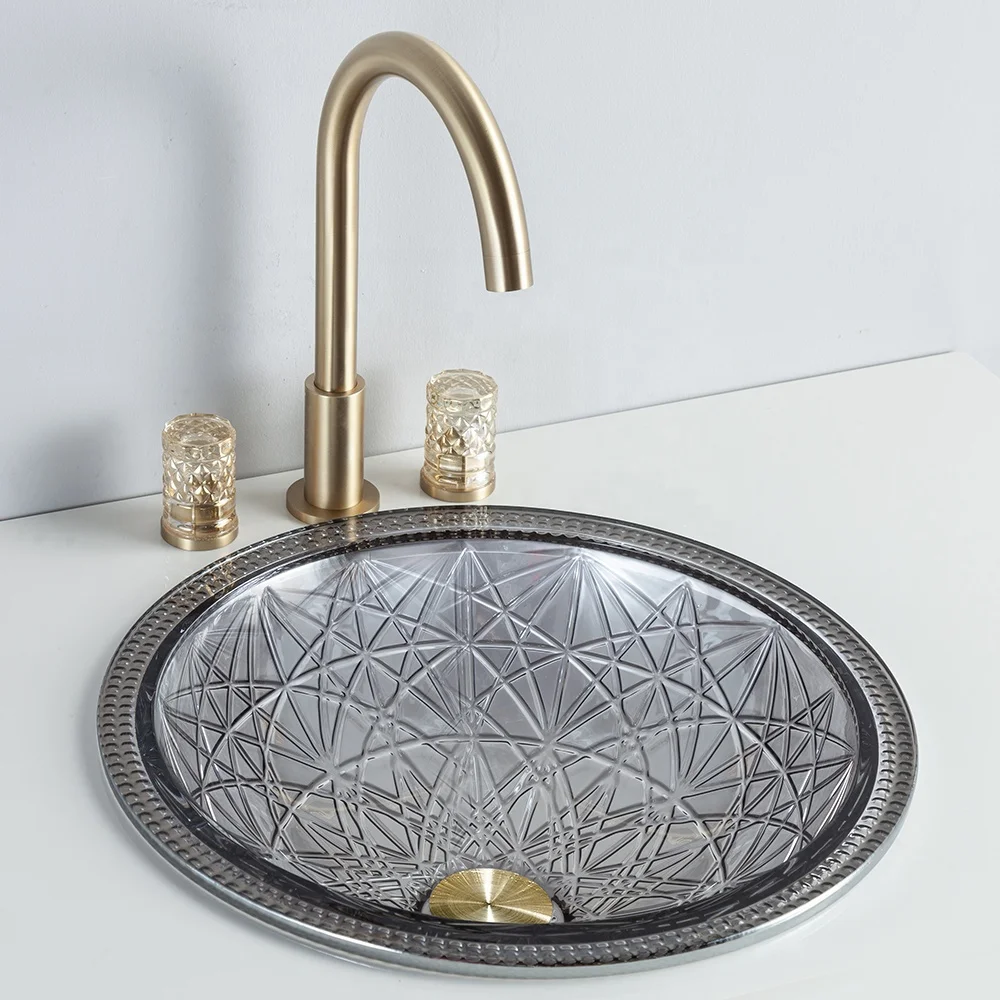 Pate Custom Under Counter Toilet Sink Light Grey Crystal Glass Basin Bathroom