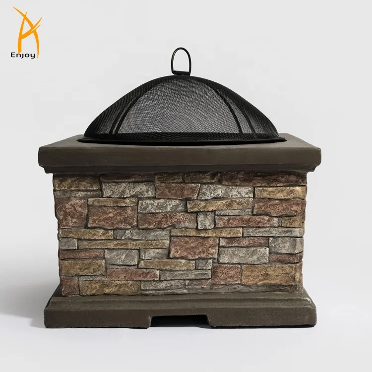 MgO Square Fire Pit with Brick Look Outdoor Heavy Stable Firepit