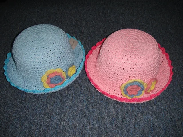 Factory Price New style Fashion Wave Brim Children Hats with Flower Trimming