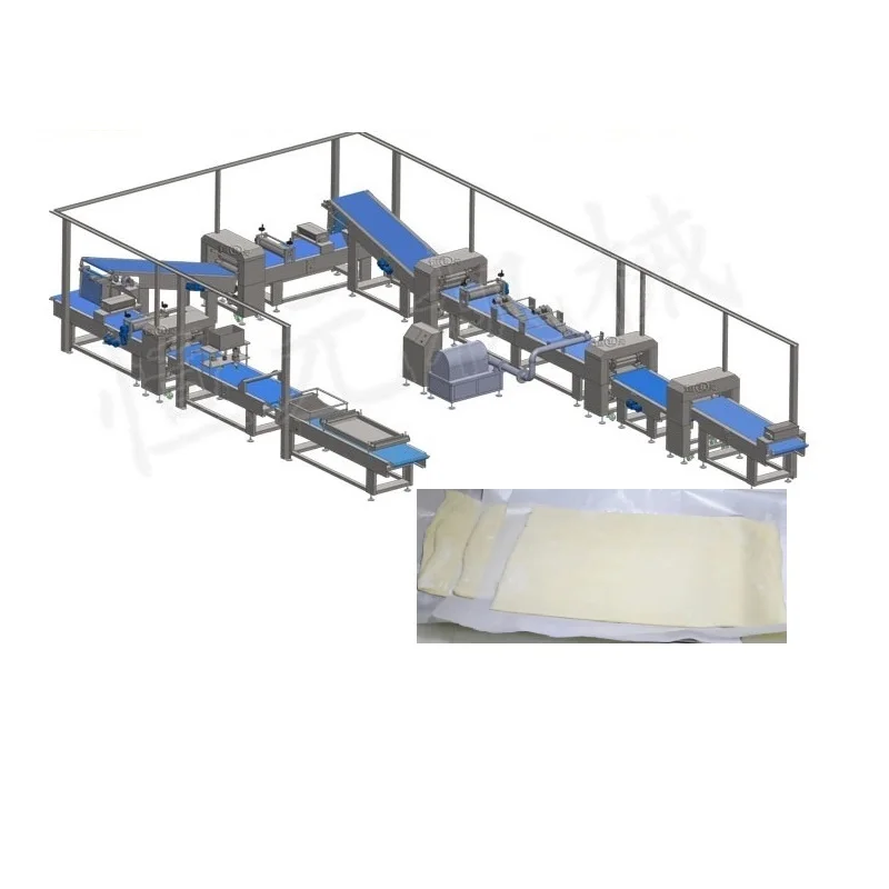 Fully automatic production line for Danish pastry/ puff pastry/ frozen laminated dough / layered paratha produce