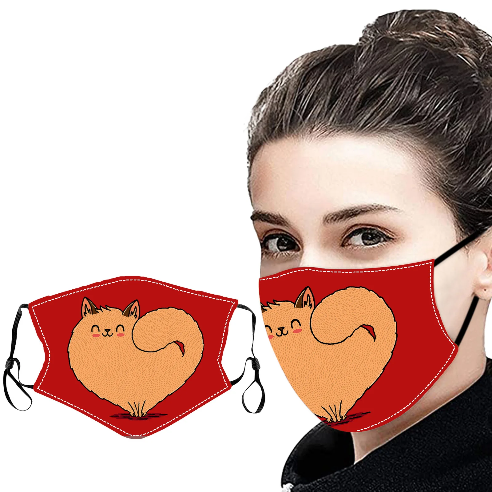
Fashion Valentine Masks Men Women Heart Bear Printed Face Mask Hanging Ear Couple Party Mask 