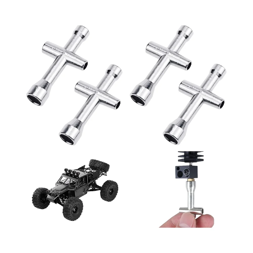 CISIVIS 4-Piece Adjustable Steel Wheel Wrench Set Chrome Finish CRV Screw Nut Wrenches for RC Model Car Truck Mini Spanner