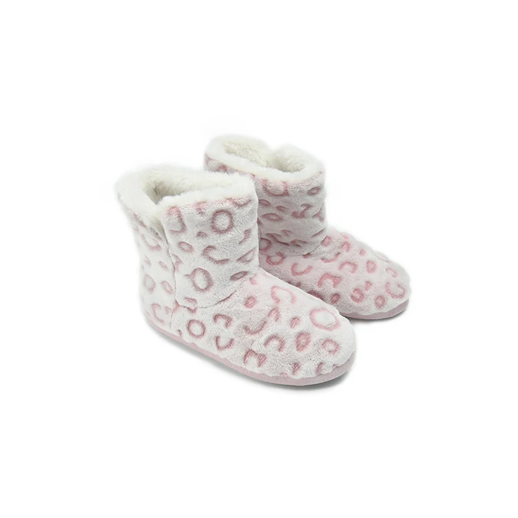 Wholesale Ladies Leopard Printed Furry Fluffy Winter Warm Pom Pom Fur Indoor Slipper Boots For Women